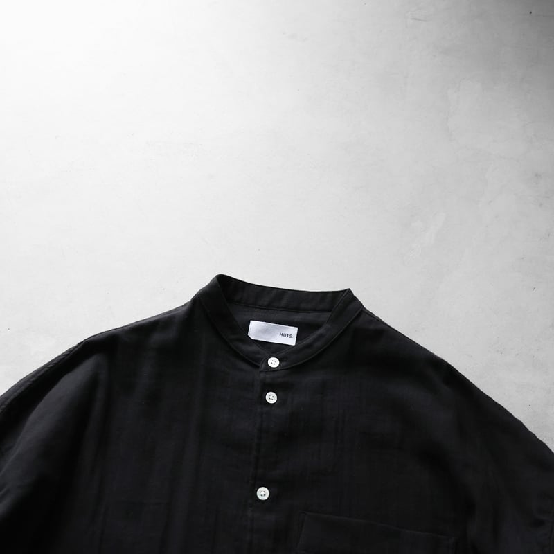 シャトルダブルガーゼバンドカラーオーバーシャツ（ブラック）【ユニ
