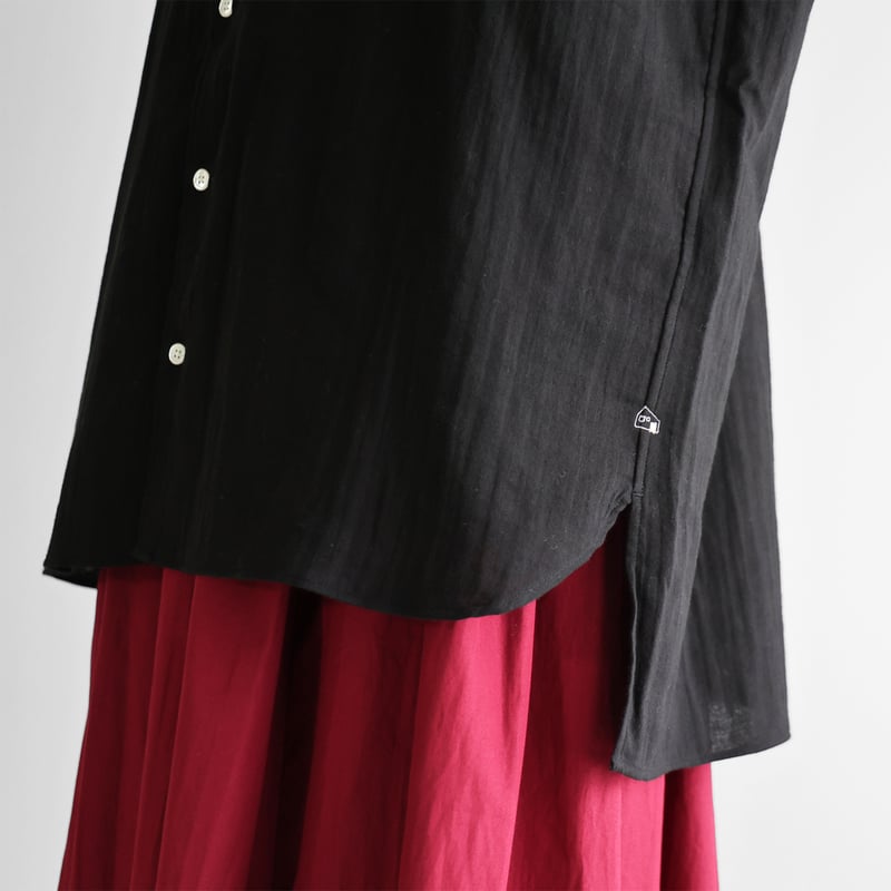 ルナ様　HUIS 遠州織物 バンドカラー ギャザー　シャツ シャトルダブルガーゼバンドカラーオーバーシャツ（ブラック）【ユニ