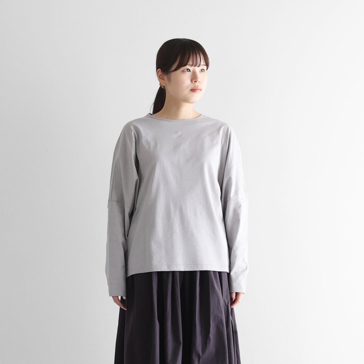 HUIS in house］SUVIN COTTON長袖コクーンカットソー（シルバーグレー）