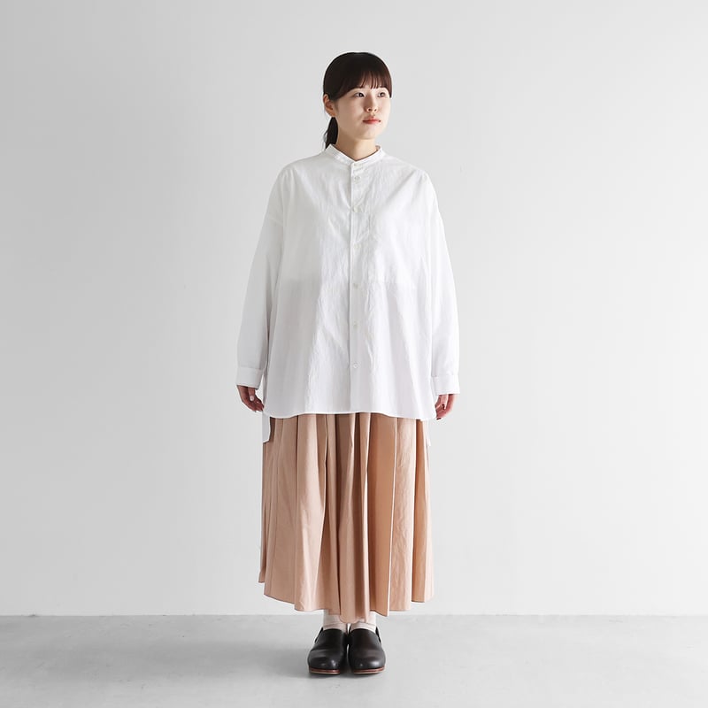 コードレーンバンドカラーオーバーシャツ（白）【ユニセックス】015