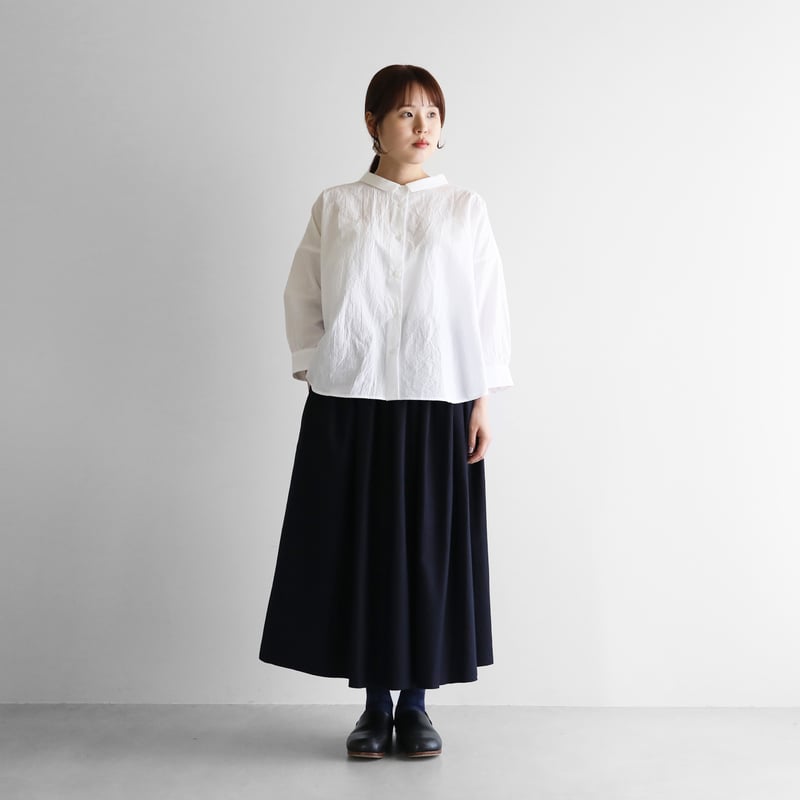 フランス綾ロングスカート（ダークネイビー）【レディス】U402 | HUIS