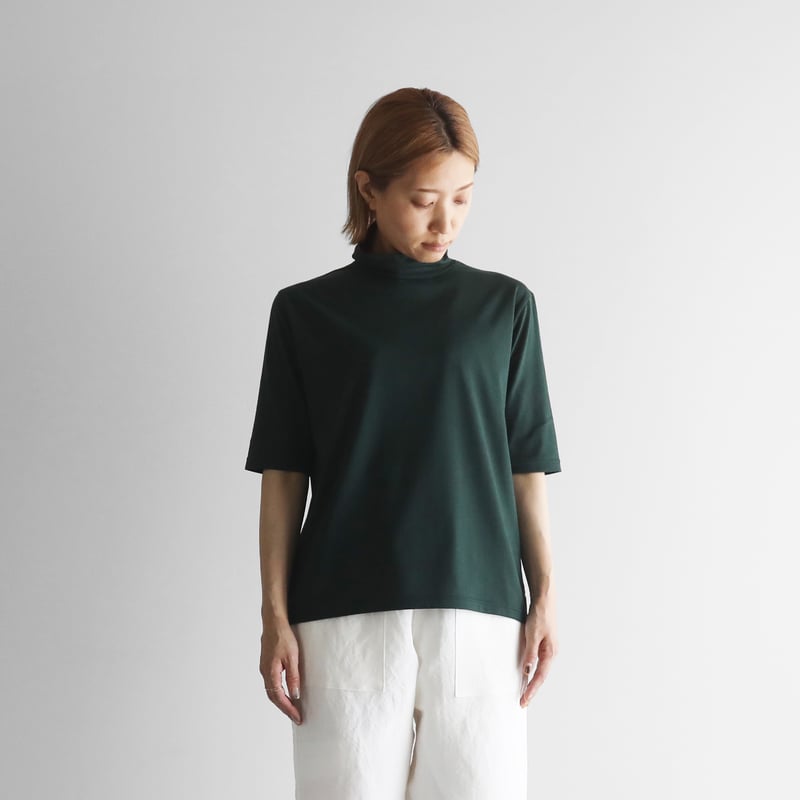 HUIS in house］SUVIN COTTON5分袖タートルネックカットソー（ダークグ 