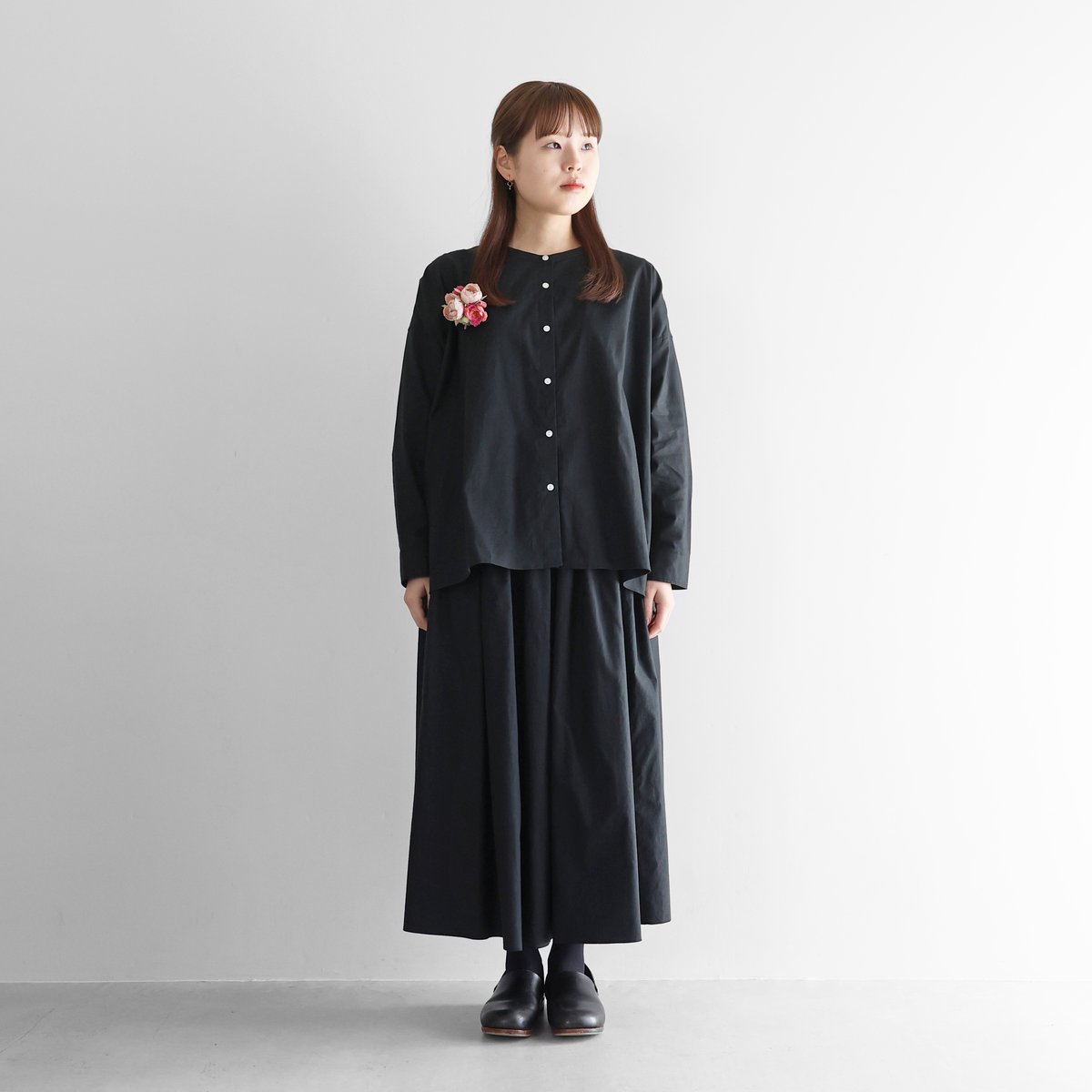 オーガニックコットンビエラロングスカート（ブラック