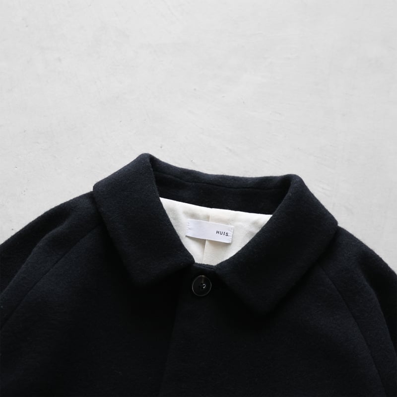 HUIS×尾州”縮絨ウールフランネルショートコート（ブラック）【ユニ