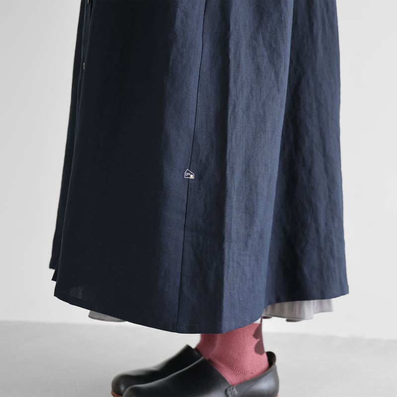オールドレピアリネン前開きロングワンピース（ダークネイビー