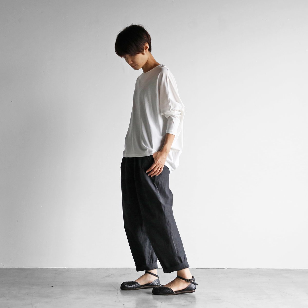 HUIS in house］SUVIN COTTON長袖コクーンカットソー（白）【レディス】