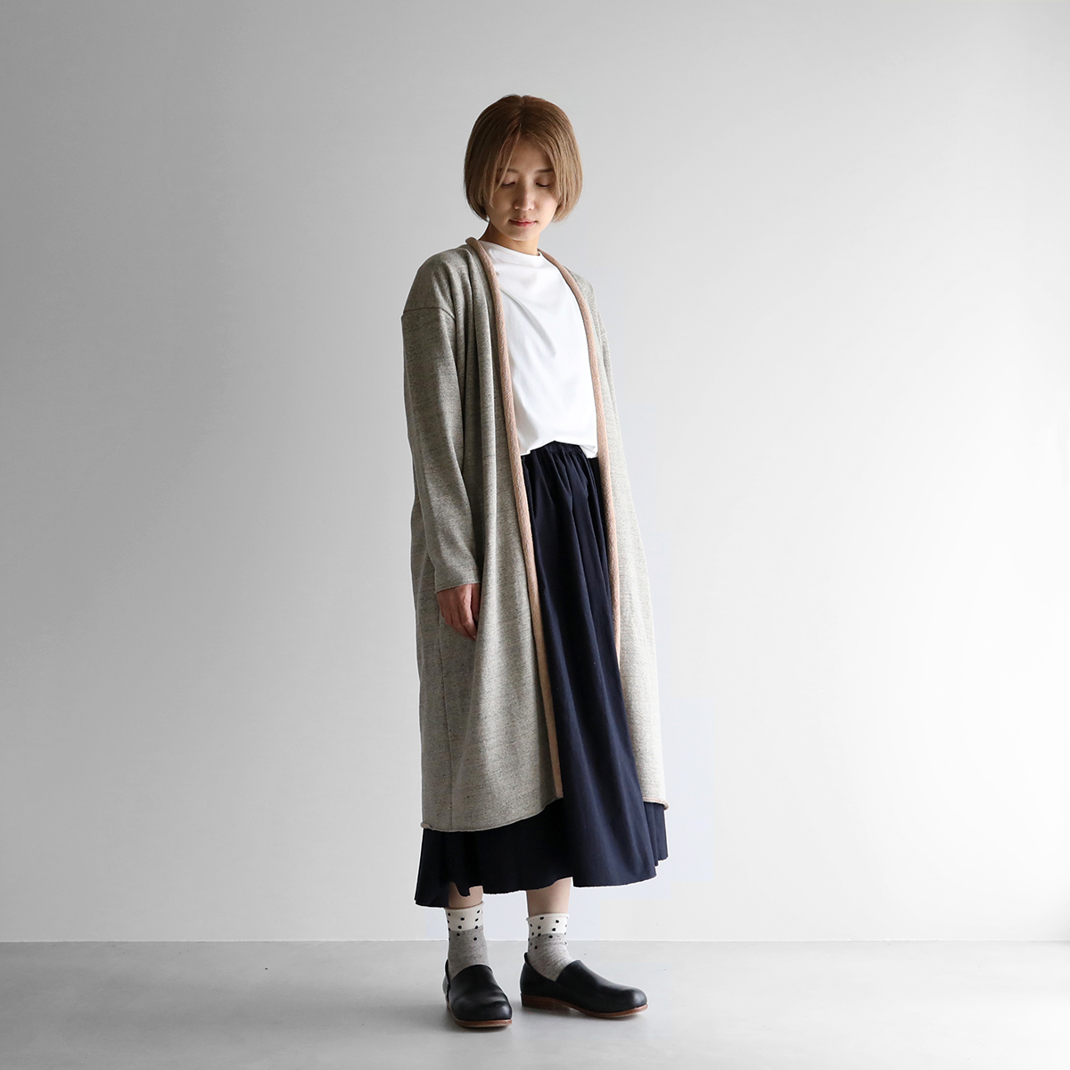 Na+H　ファスナーカーディガン(ロング/warrior) HUIS×yohaku吊り編み&茶綿スウェットロングカーディガン（トップ