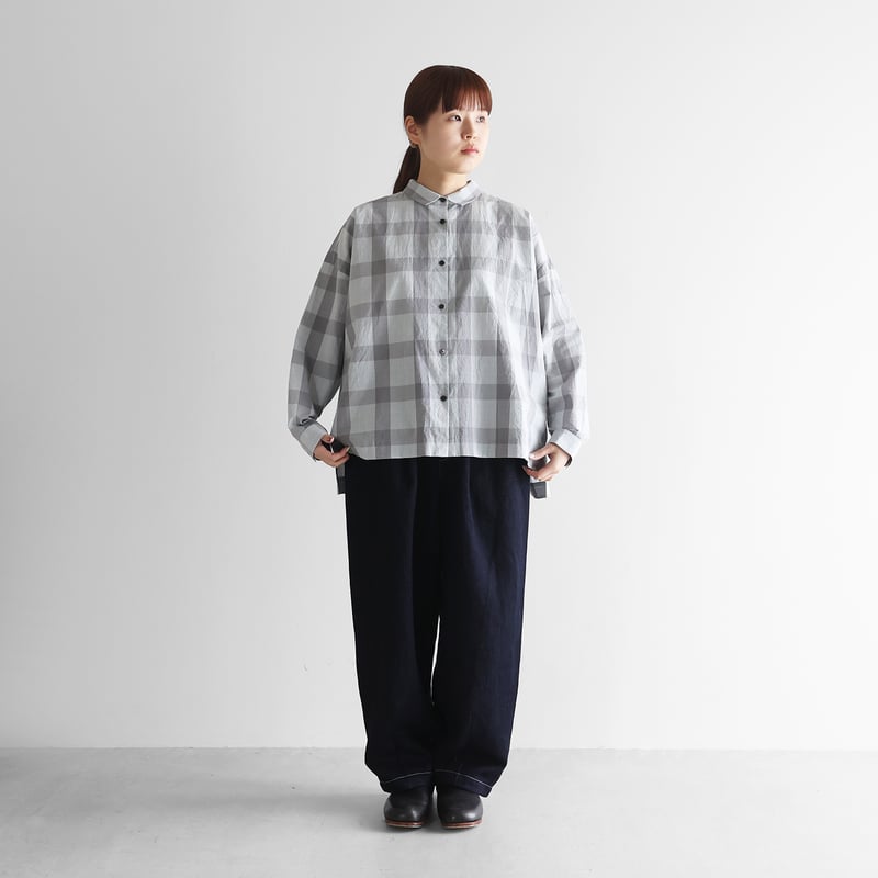 HUIS×三備”綿麻シャトルデニムワイドパンツ（インディゴ）【ユニ