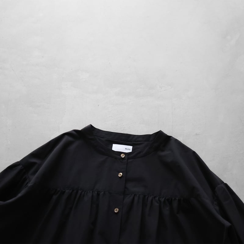 オーガニックコットンギャザーブラウス（ブラック）【レディス】U116