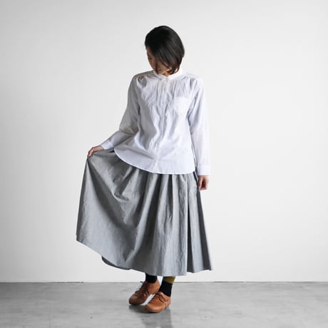 綿麻(コットンリネン)バフクロスロングスカート（グレー）【レディス】U402