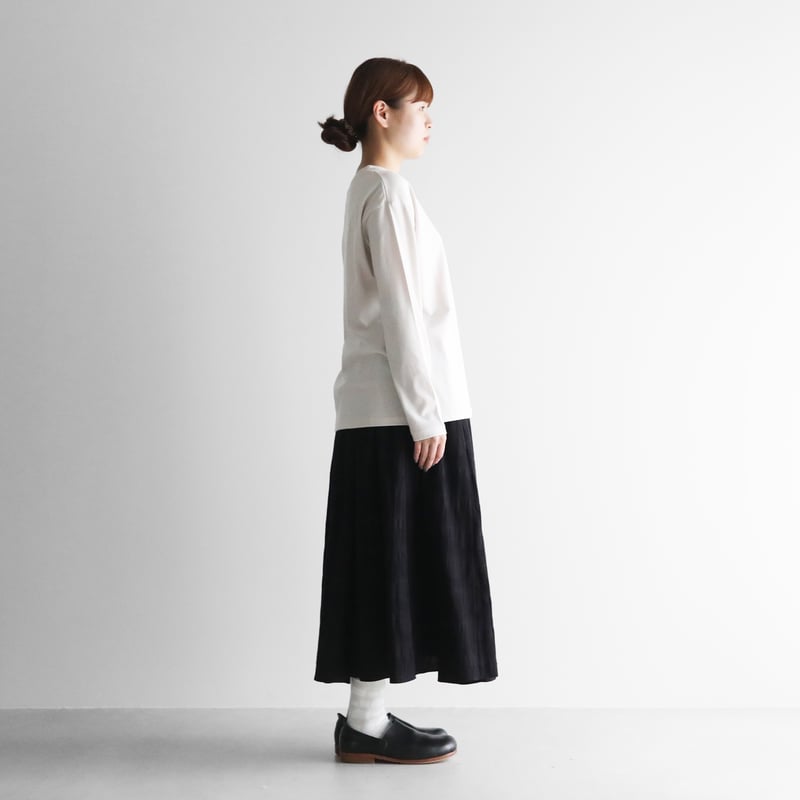 柄二重織シャトルジャガードロングスカート（ブラック）【レディス