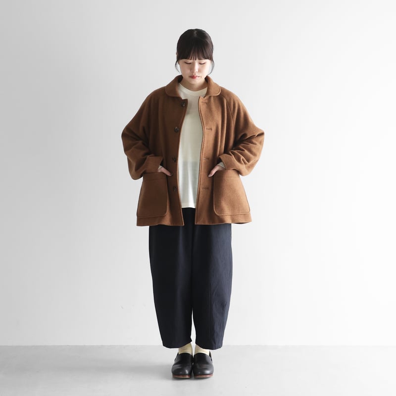 HUIS×尾州”縮絨ウールフランネルショートコート（ブラウン）【ユニ