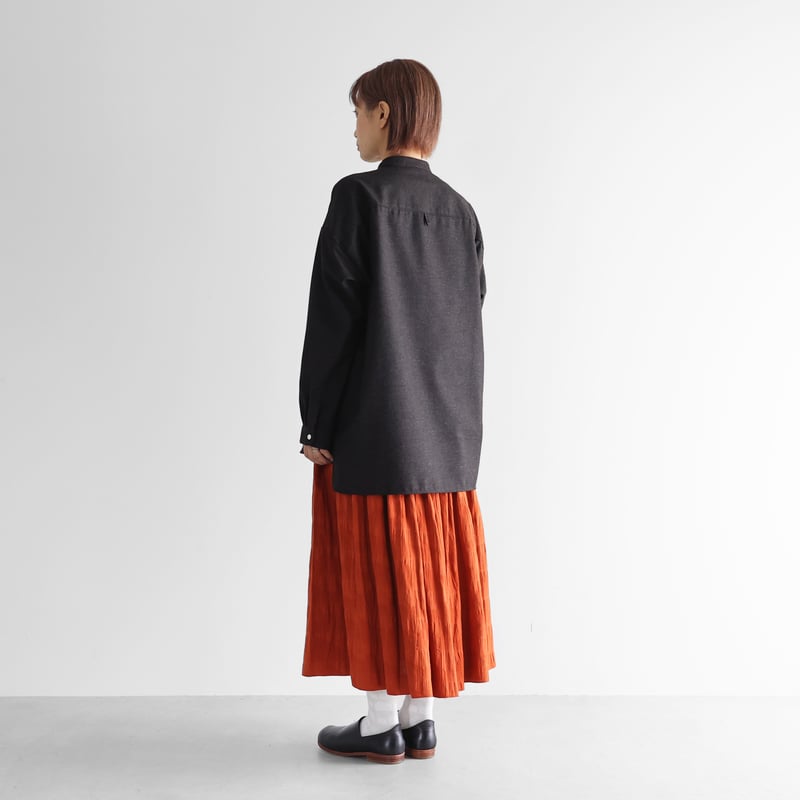 HUIS×尾州”ウールトロバンドカラーオーバーシャツ（ダークモカ）【ユニ