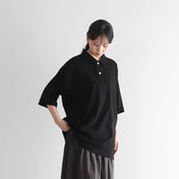［HUIS in house］綿麻天竺ビッグポロカットソー（黒）【ユニセックス】CS111