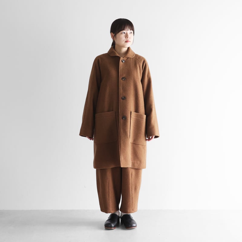 HUIS ハウス遠州織物縮絨ウールフランネルミドルコート 316 ユニセックス HUIS×尾州”縮絨ウールフランネルミドルコート （ブラウン）【ユニ