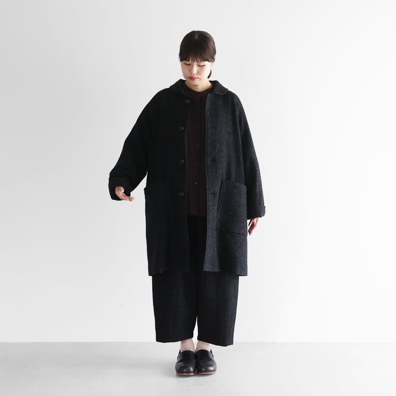 HUIS×尾州”縮絨リネンウールミドルコート （ブラック）【ユニセックス