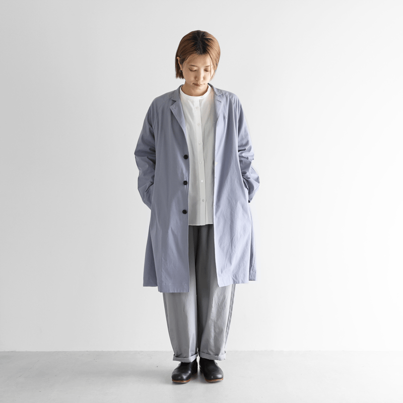 アトリエgg夏用オードリーコート、希少16 オーガニックコットンライトオックスアトリエコート（スチールグレー