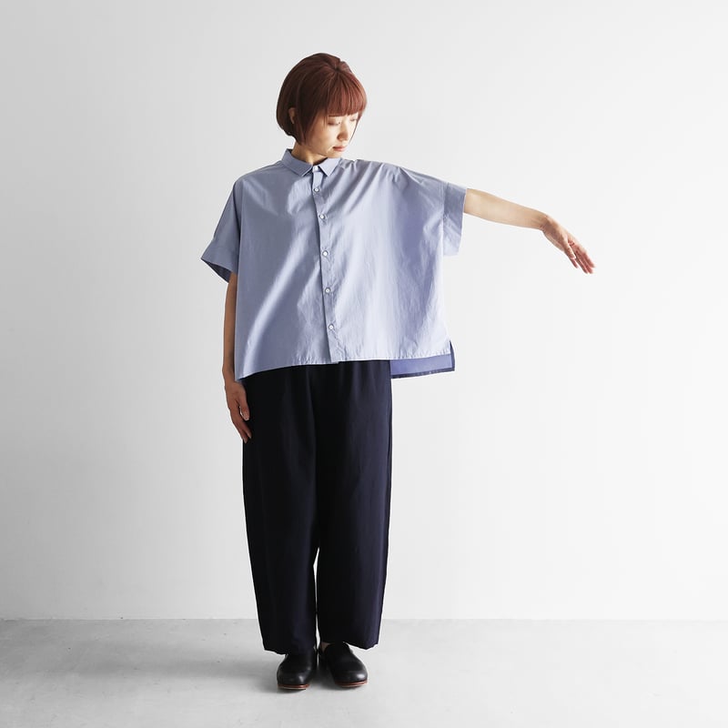 HUIS オーガニックコットンスクエアワイドシャツ　遠州織物　美品 オーガニックコットンスクエアワイドシャツ（藤色）【レディス】U024