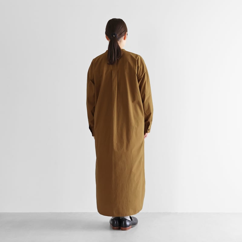 オーガニックコットンバンドカラーシャツロングワンピース