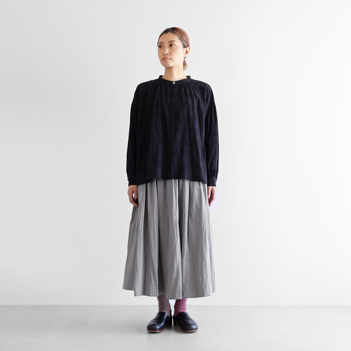 トリプルガーゼ　スカート(五感) シャトルトリプルガーゼロングスカート（ライトグレー