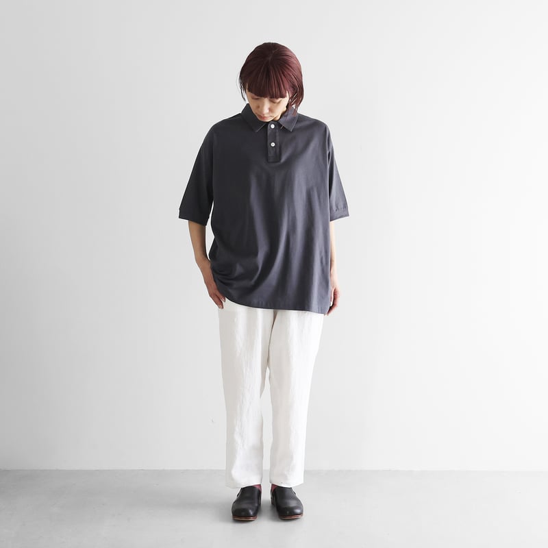 HUIS in house］SUVIN COTTONビッグポロカットソー（ダークグレー）【ユ