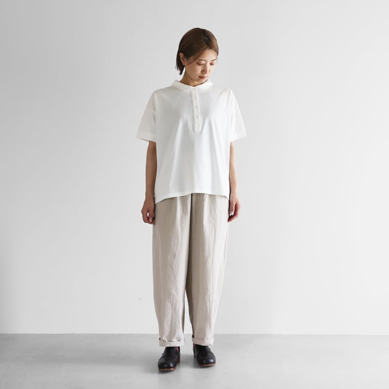 HUIS in house］SUVIN COTTON半袖ポロカットソー（ホワイト）【レディス