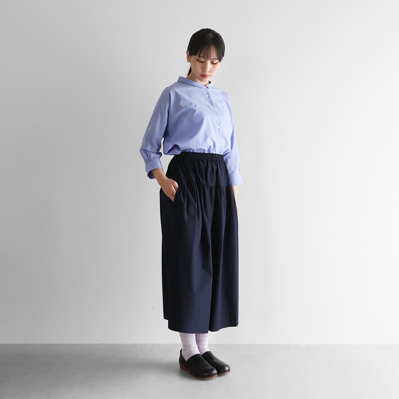 やわらかコットン2段ギャザースカート（ダークネイビー）【レディス