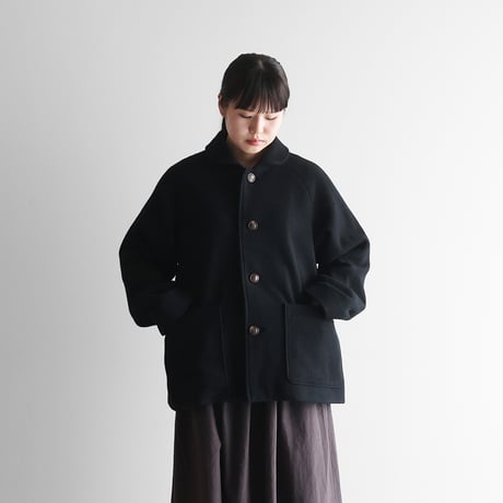 “HUIS×尾州”縮絨ウールフランネルショートコート（ブラック）【ユニセックス】319