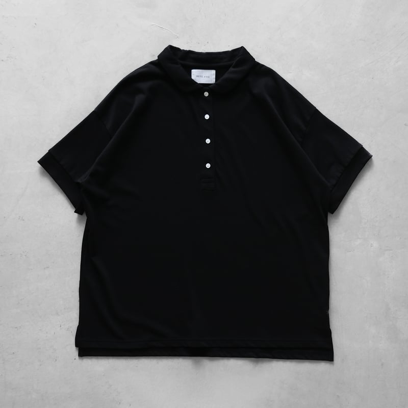 HUIS in house］綿麻天竺半袖ポロカットソー（ブラック）【レディス