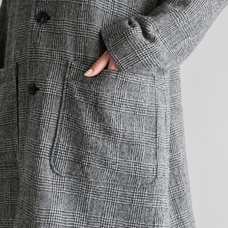 HUIS×尾州”縮絨ウールミドルコート （グレンチェック）【ユニセックス
