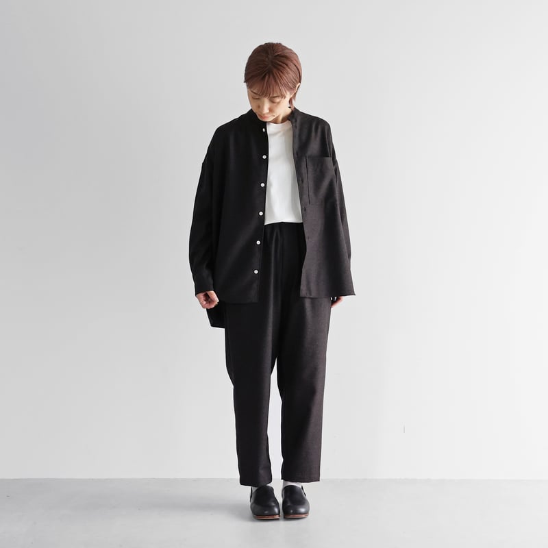 HUIS×尾州”ウールトロバンドカラーオーバーシャツ（ダークモカ）【ユニ