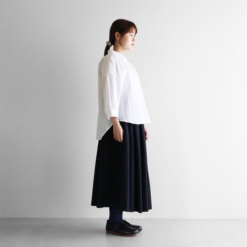 フランス綾ロングスカート（ダークネイビー）【レディス】U402 | HUIS