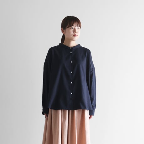 やわらかサテンワイドブラウスL（ダークネイビー）【レディス】U102L