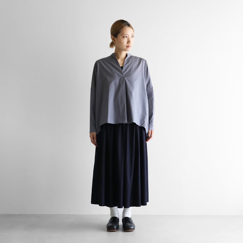 フランス綾ロングスカート（ダークネイビー）【レディス】U402 | HUIS