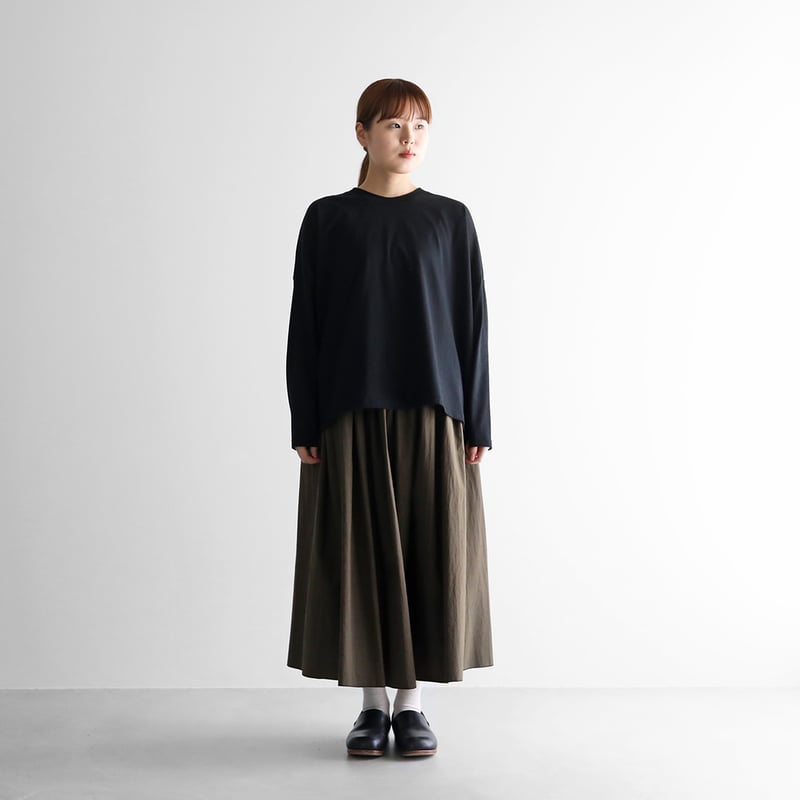 HUIS in house］SUVIN COTTON長袖スクエアワイドカットソー（ブラック）