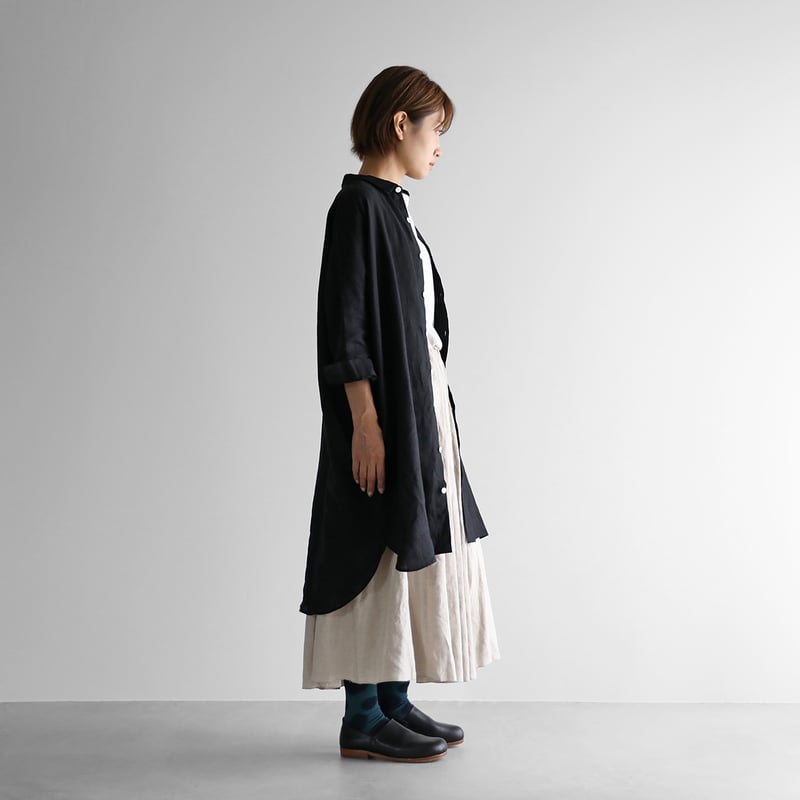 HUIS ハウス 遠州織物　ロングシャツ004 ブラック フリーサイズ 日本製 やわらかコットンロングシャツ【ユニセックス】004が再入荷しま