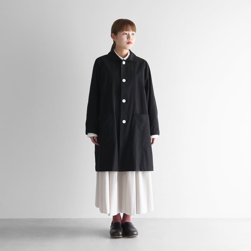 バフクロスステンカラーコート （ブラック）【ユニセックス】IH316