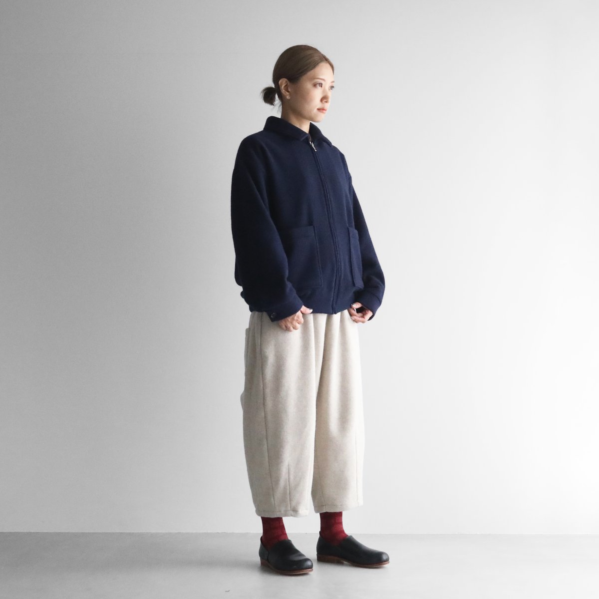 HUIS×尾州”縮絨ウールフランネルジップブルゾン(ダークネイビー HUIS×尾州”縮絨ウールフランネルジップブルゾン(ダークネイビー