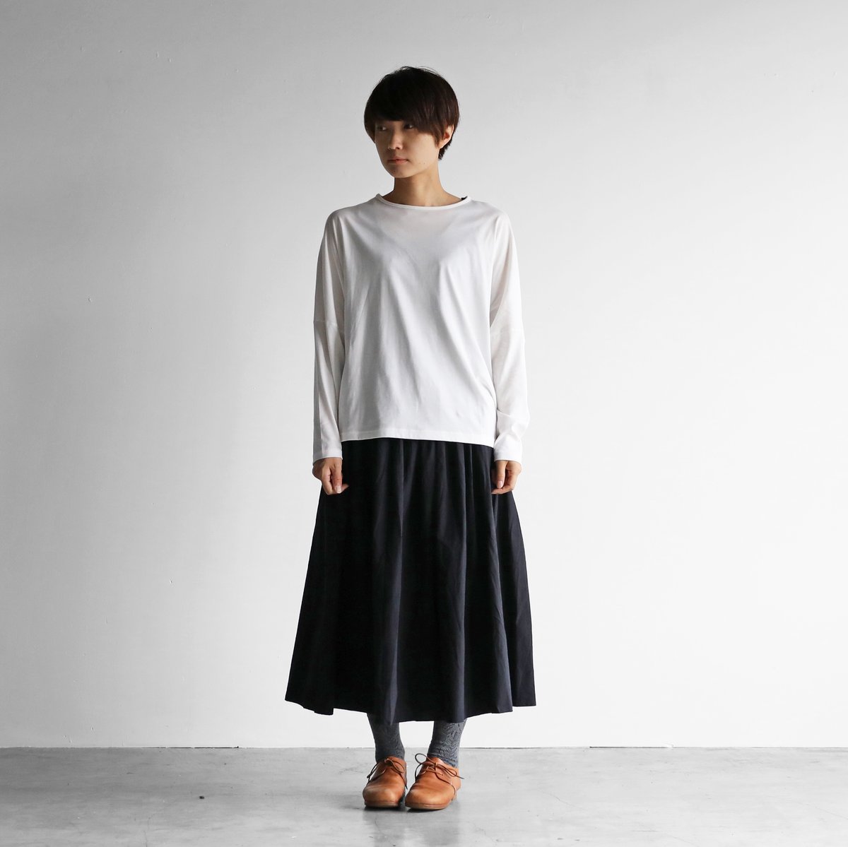 HUIS in house］SUVIN COTTON長袖コクーンカットソー（白）【レディス】