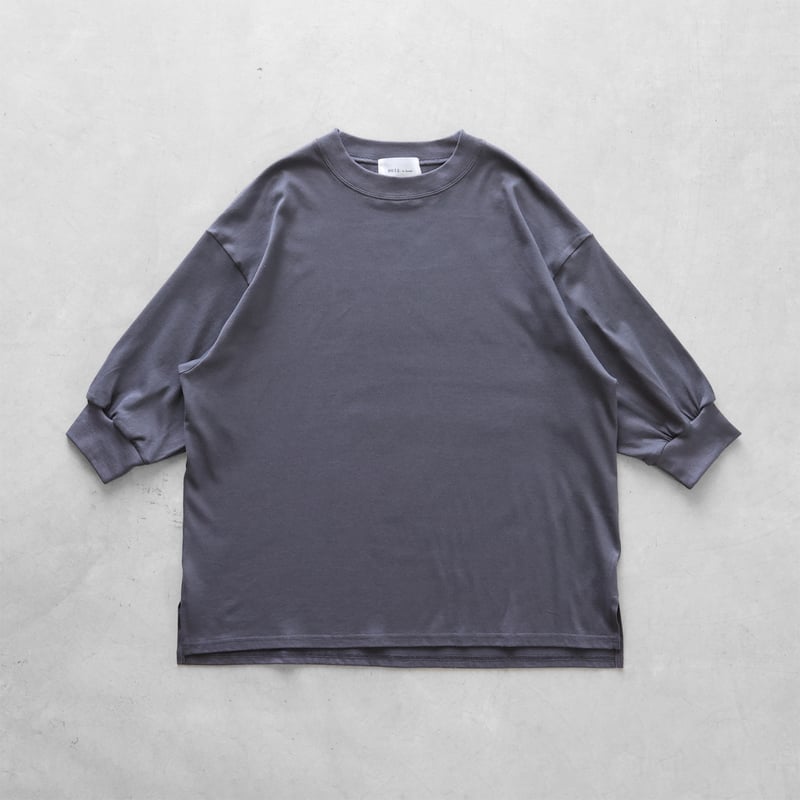 HUIS in house］SUVIN COTTON5分袖リブカットソー（ダークグレー）【レ