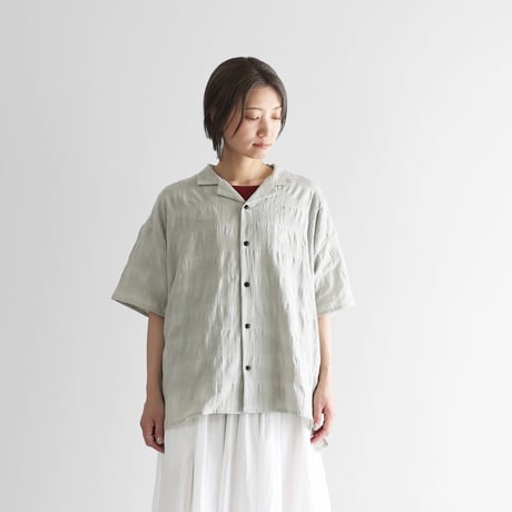 柄二重織シャトルジャガードオープンカラー半袖オーバーシャツL（ミストグレー）【ユニセックス】022L