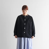 スヴィンオックスフォードノーカラーシャツジャケット（ブラック）【ユニセックス】010