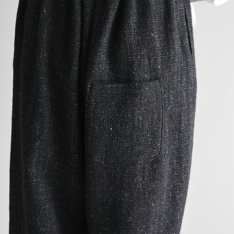 HUIS×尾州”縮絨リネンウールバルーンパンツロング（ブラック）【ユニ