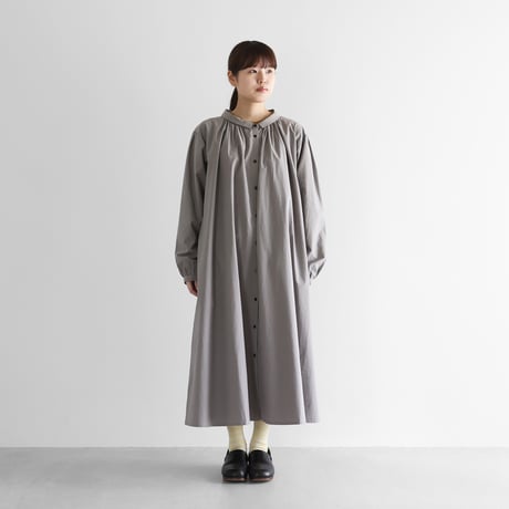 オーガニックコットン前開きロングワンピース（ライトグレー）【レディス】 U217