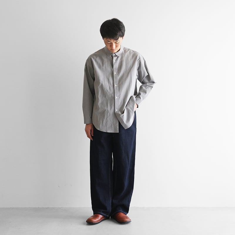 HUIS×三備”綿麻シャトルデニムワイドストレートワークパンツ