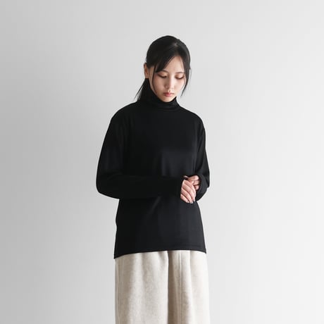 ［HUIS in house］メリノオプティモウォッシャブルウール天竺長袖タートルネックカットソー（ブラック）【ユニセックス】CS203