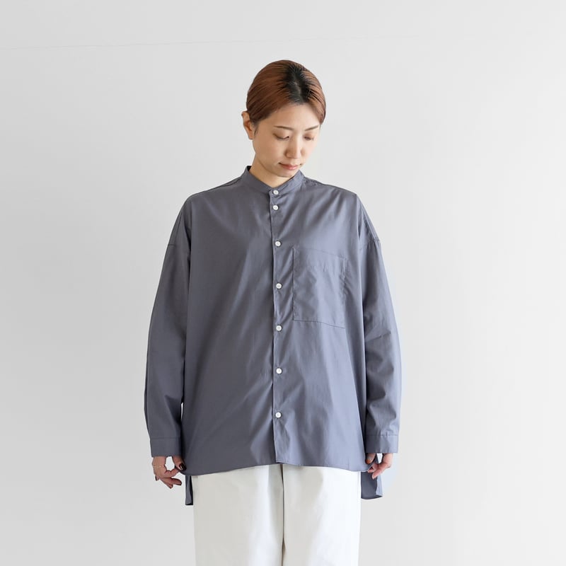 ギザコットンブロードバンドカラーオーバーシャツ（スチールグレー