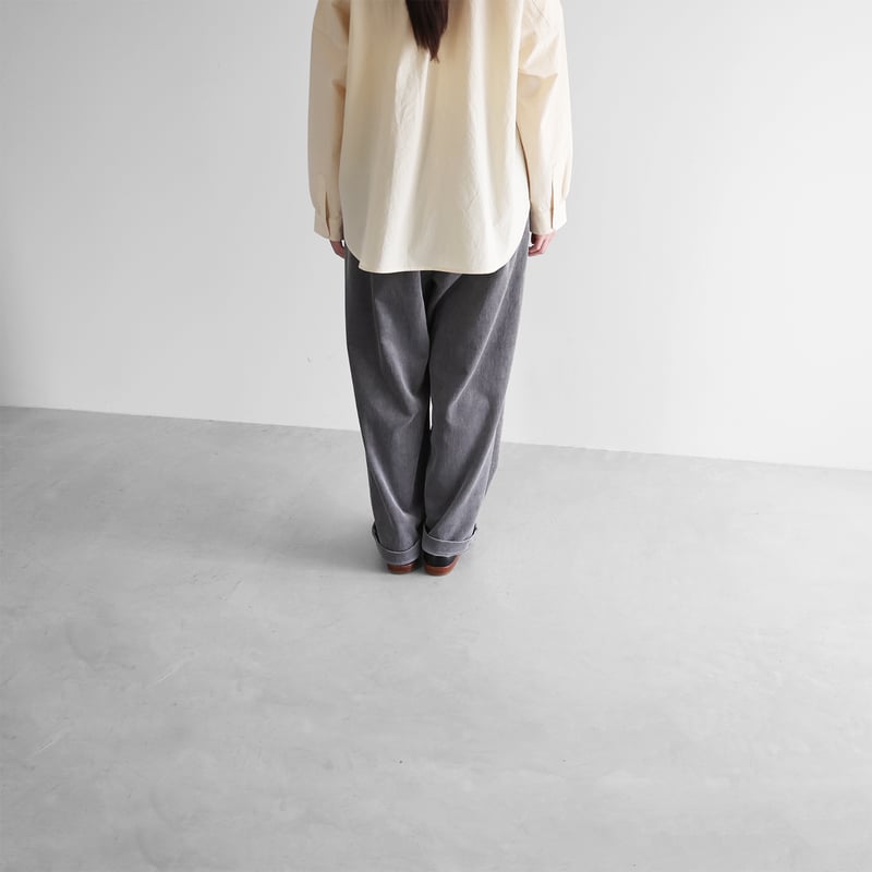 綿麻コーデュロイワイドパンツ（細畝・ライトグレー）【ユニセックス