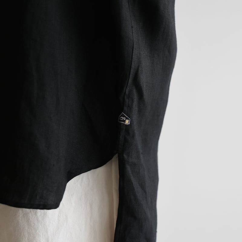 シャトルリネンバンドカラーオーバーシャツ（ブラック）【ユニセックス