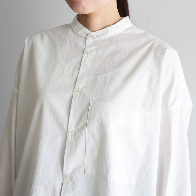 オーガニックコットンバンドカラーオーバーシャツ（白）【ユニセックス